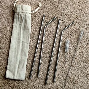 Stainless steel straw set
